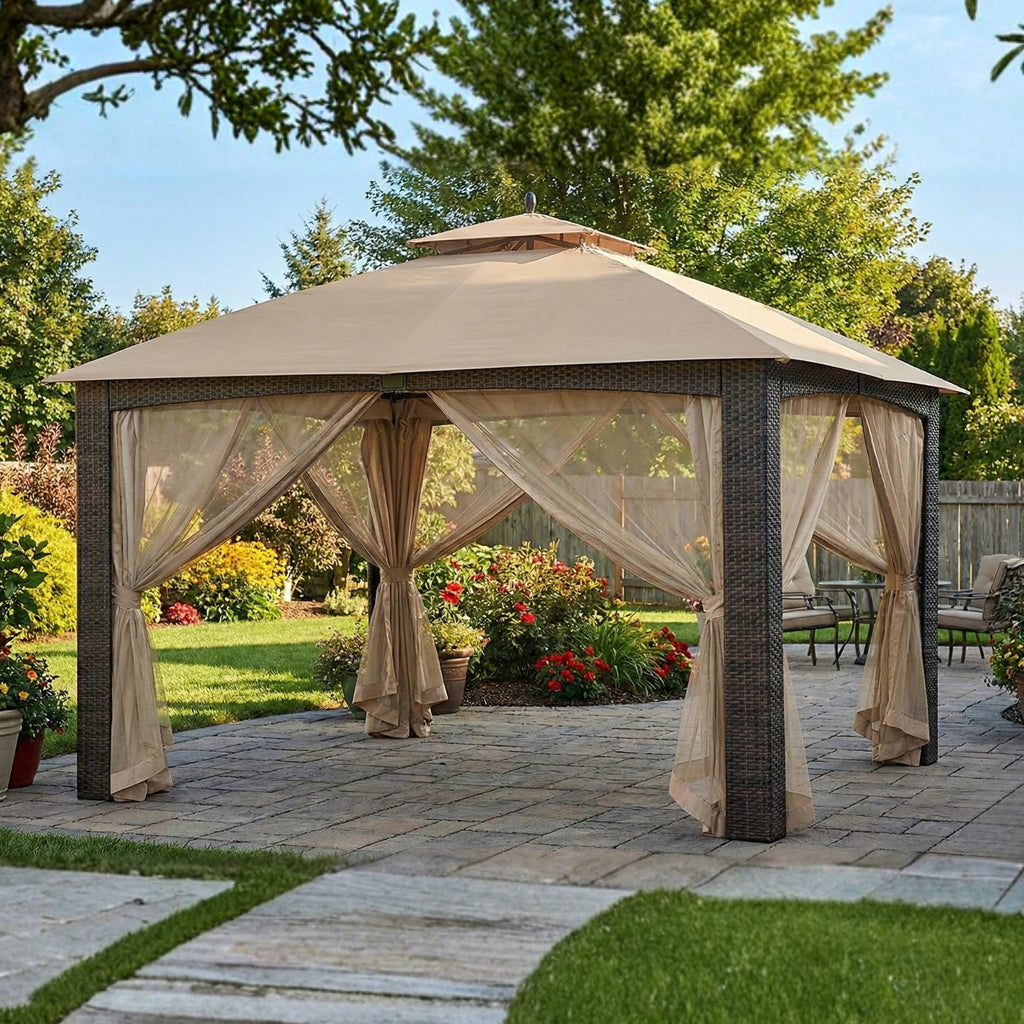 Replacement Canopy and Netting Set for Augusta L-GZ1190PST 10' x 12' Gazebo - Beige, Riplock 350