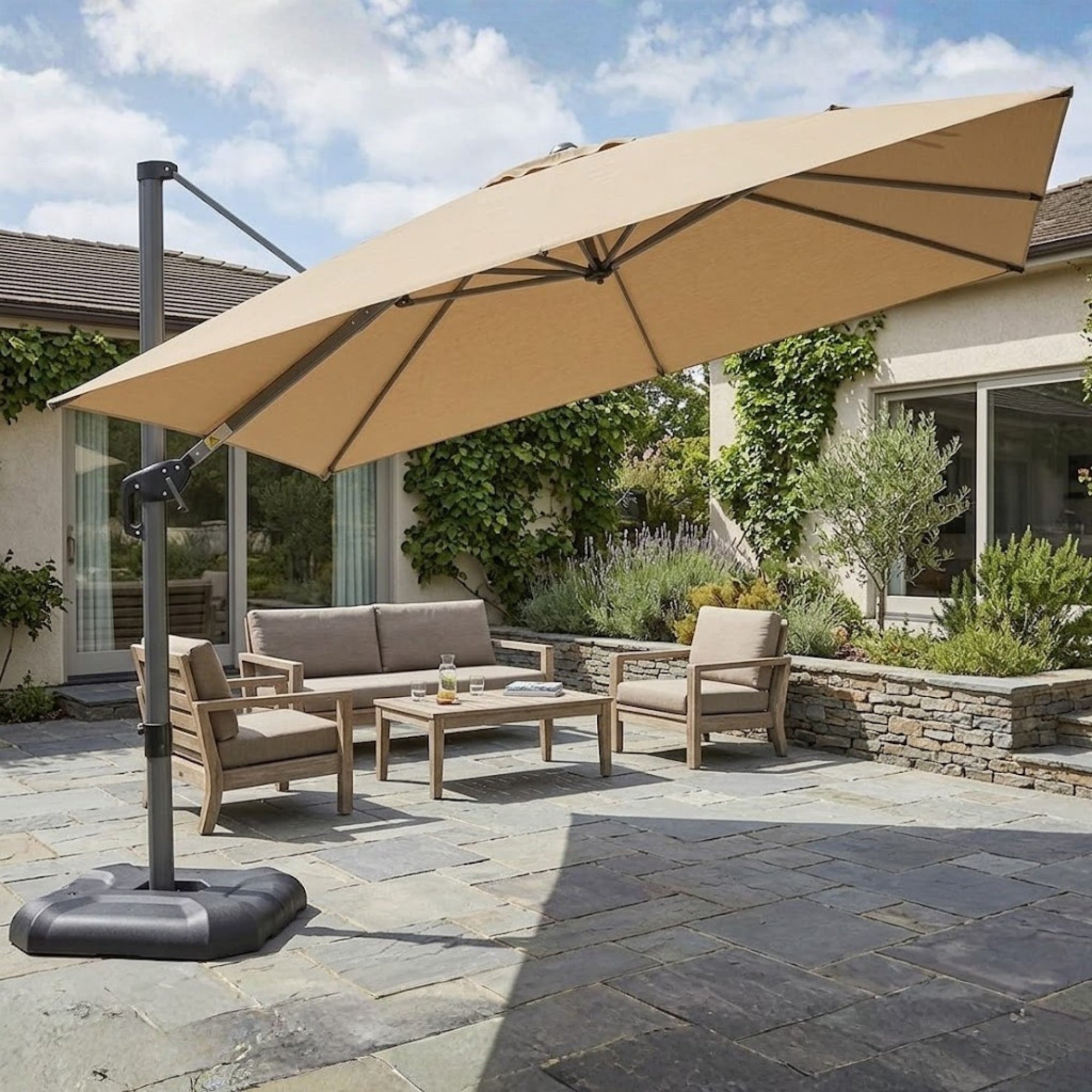 Replacement Canopy for Purple Leaf ZY04XHS10-GY 10' Square Umbrella - Beige, RipLock 350