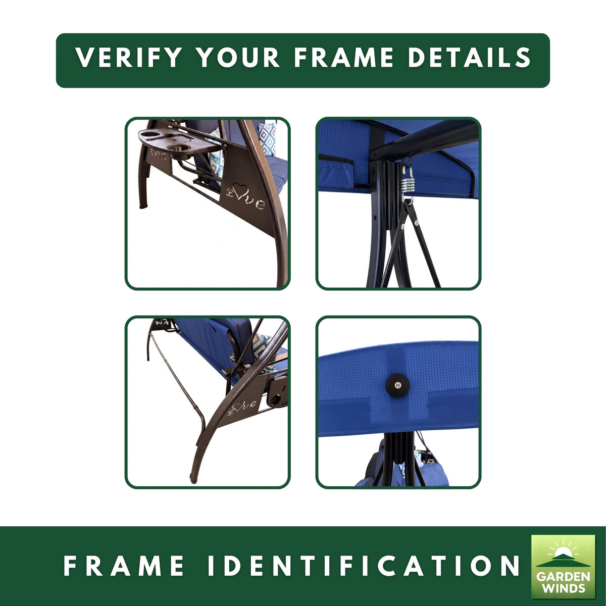 Replacement Canopy for ZZW Love 3 Seat Swing - Blue, RipLock 350
