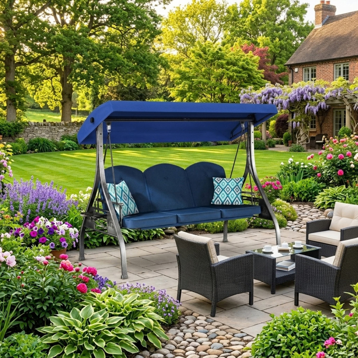 Replacement Canopy for ZZW Love 3 Seat Swing - Blue, RipLock 350