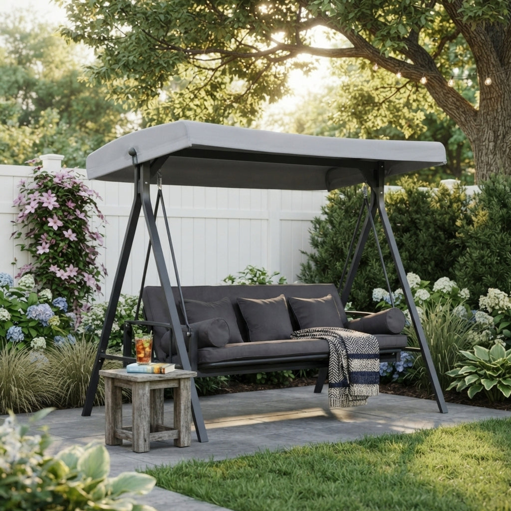 Replacement Canopy for Purple Leaf Panama 3 Seat Swing - Slate Gray, RipLock 350