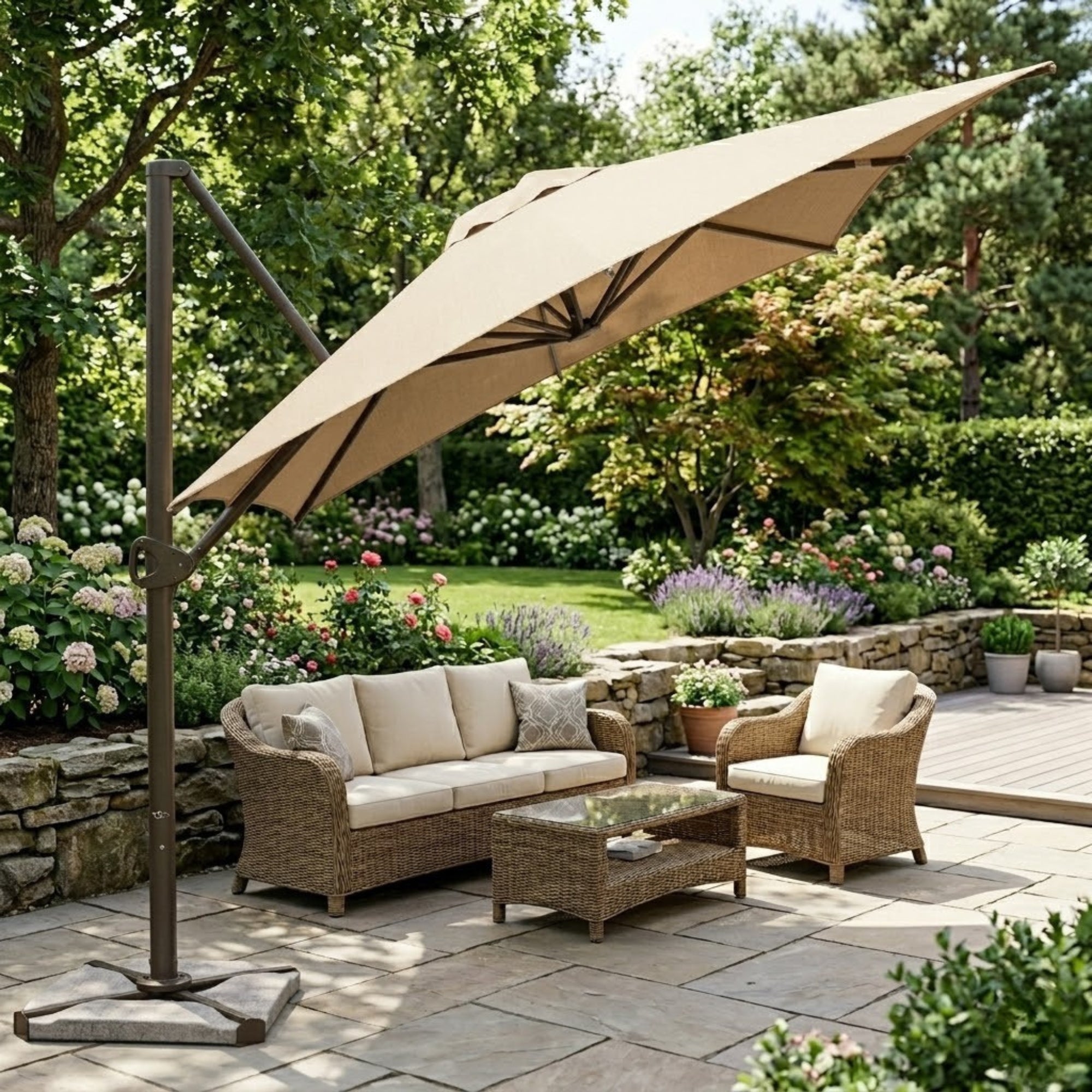 10 x 8 patio umbrella 8'x10' Classic Natural Teak and Weathered Teak Treasure Garden Outdoor Furniture Umbrella