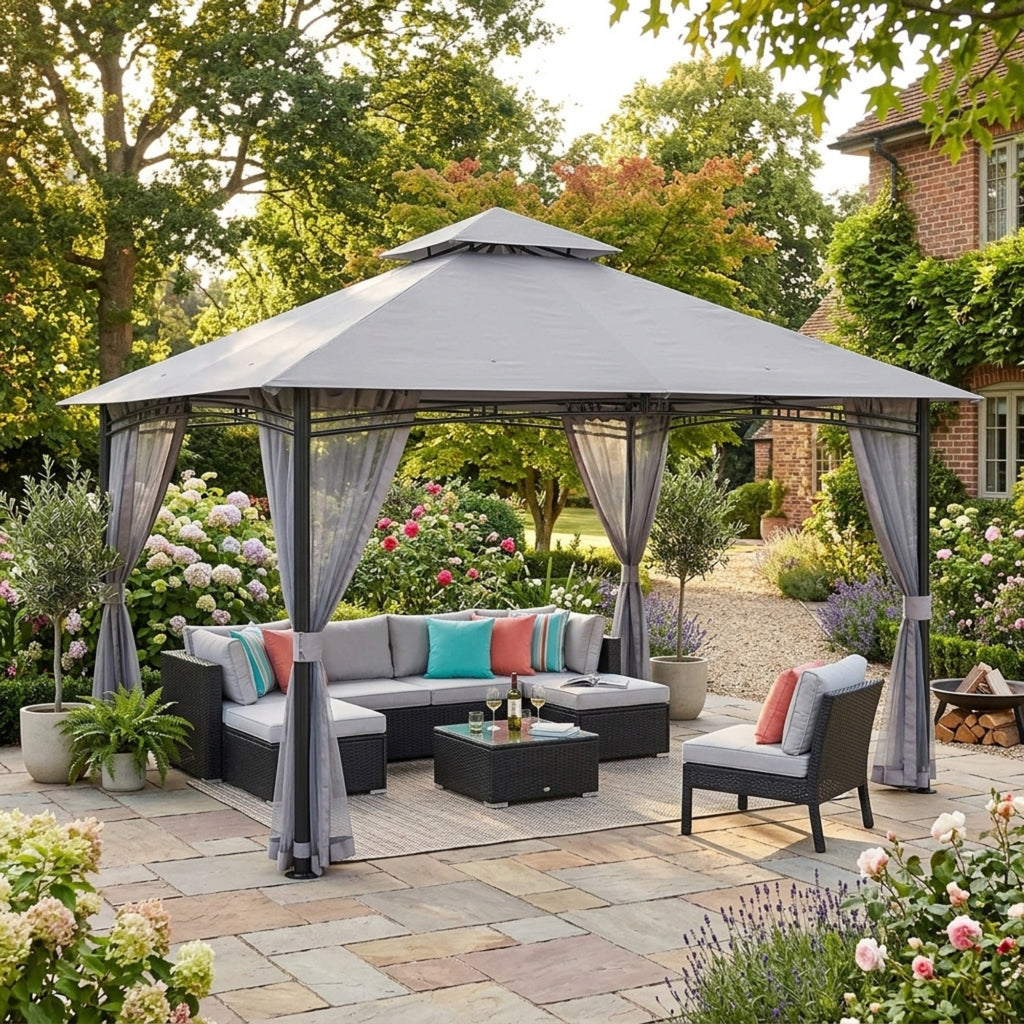 Replacement Canopy and Netting Set for Backyard Creations 5A-PG009, 2723022 10’ x 13’ Gazebo - Slate Gray, RipLock 350