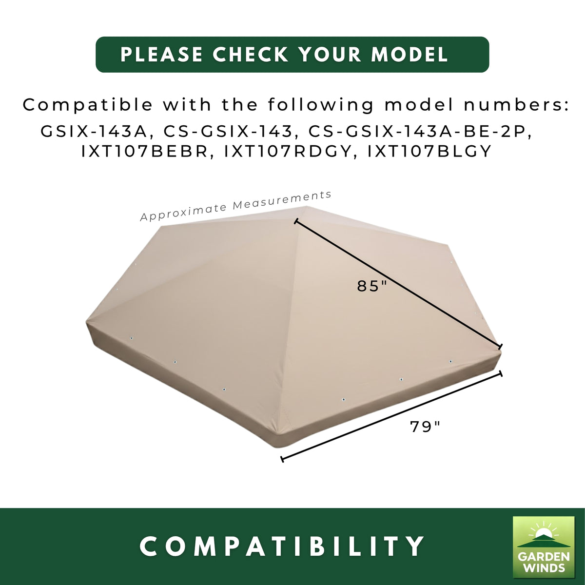 Replacement Canopy for Crown Shades 14' x 14' Pop Up Gazebo - Beige, RipLock 350