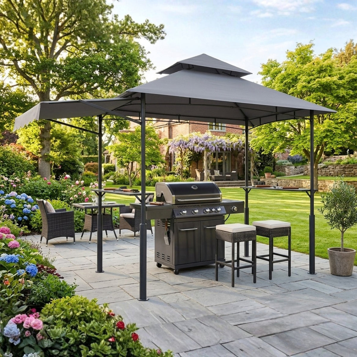 Replacement Canopy and Awning for Vevor 11’ x 5’ BBQ Grill Gazebo - Slate Gray, RipLock 350