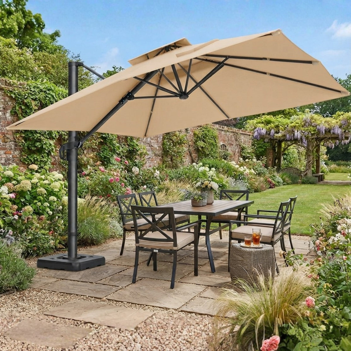 Replacement Canopy for Hoteel 10’ x 10’ Umbrella - Beige, RipLock 350