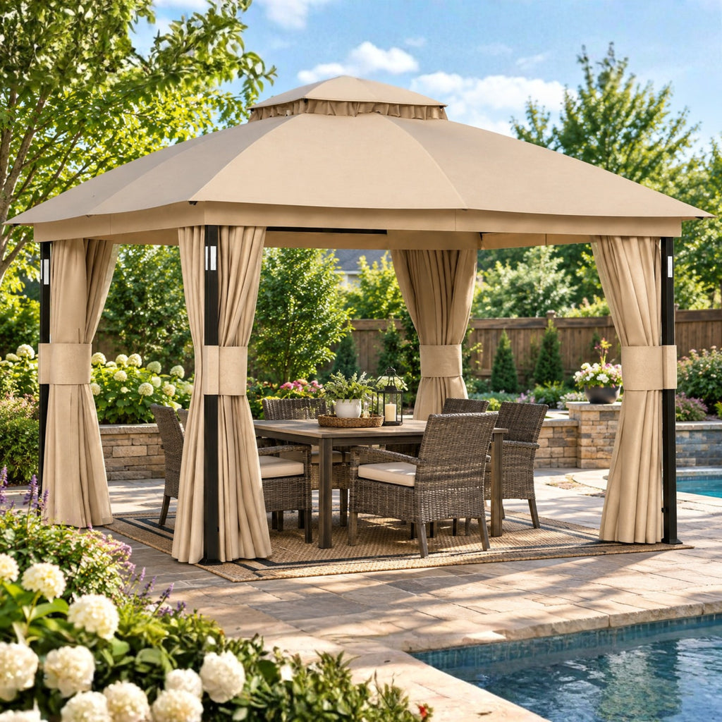 Replacement Canopy for Covered Outdoor Store 11’ x 13’ LED Gazebo - Beige, RipLock 350