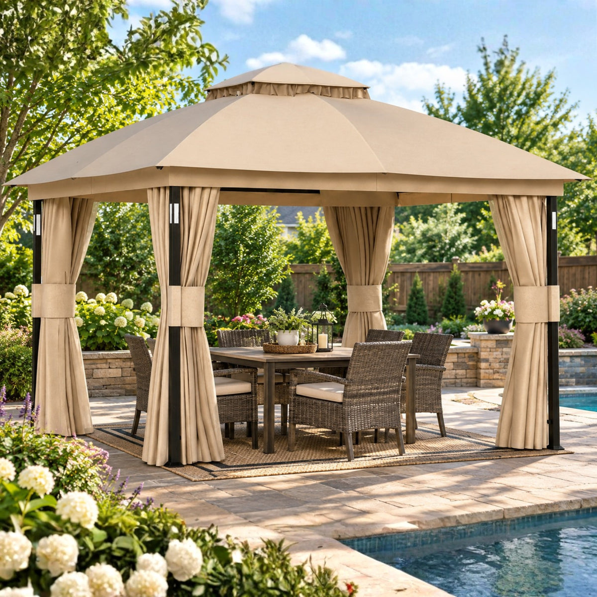 Replacement Canopy for Covered Outdoor Store 11’ x 13’ LED Gazebo - Beige, RipLock 350