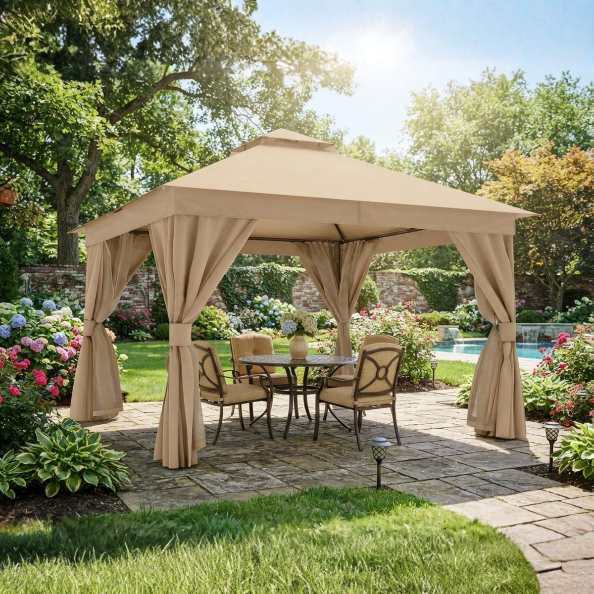 Replacement Canopy for Lausaint Home 12’ x 12’ Gazebo - Beige, RipLock 350
