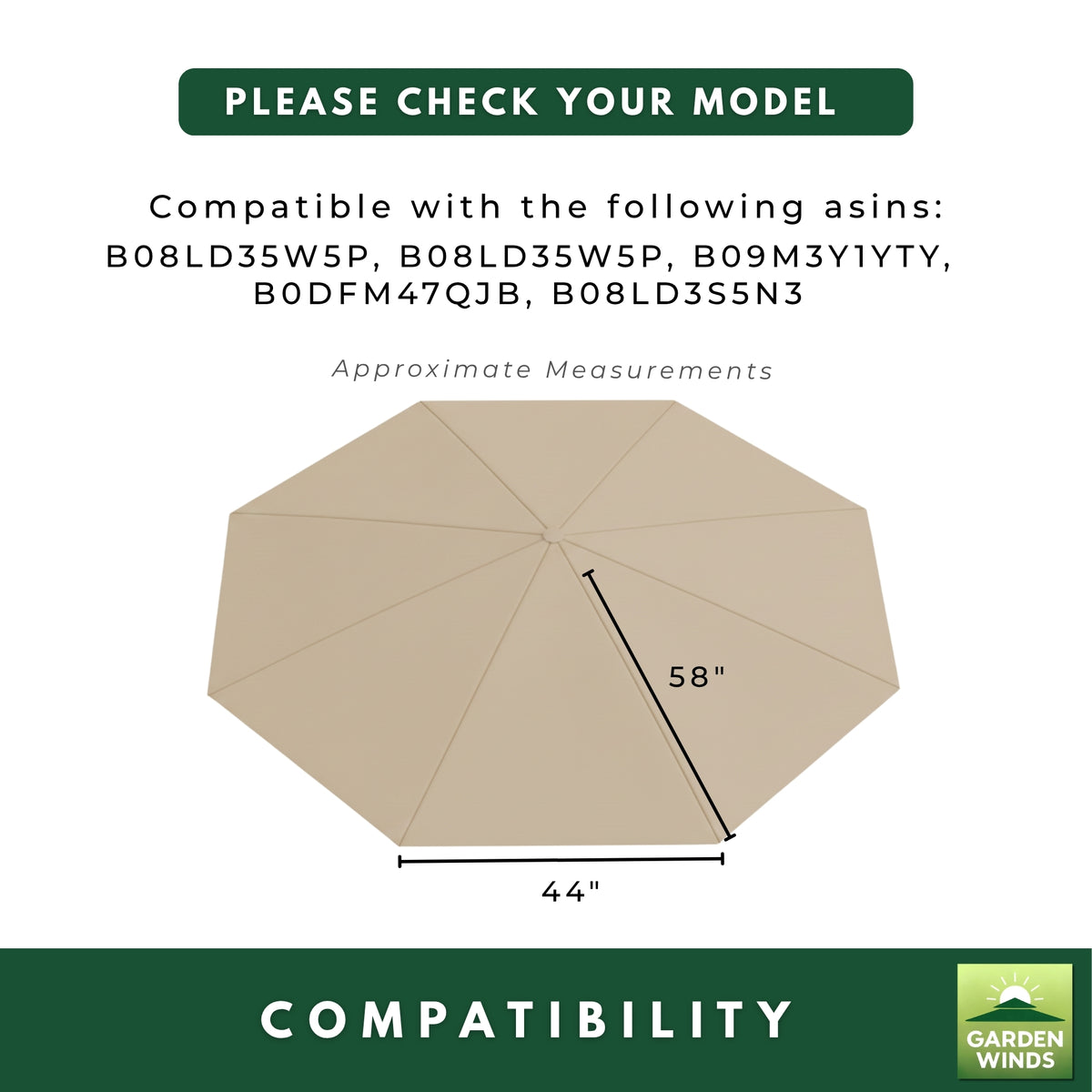 Replacement Canopy for Purple Leaf 10’ Round Umbrella - Beige, RipLock 350