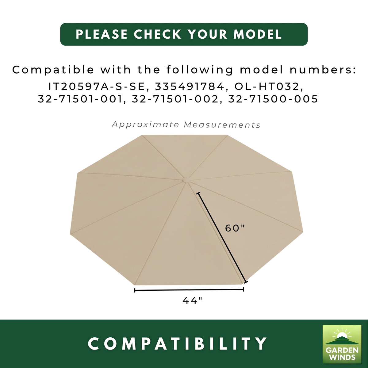 Replacement Canopy for StyleWell, Olilawn 10' Round Umbrella - Beige, RipLock 350