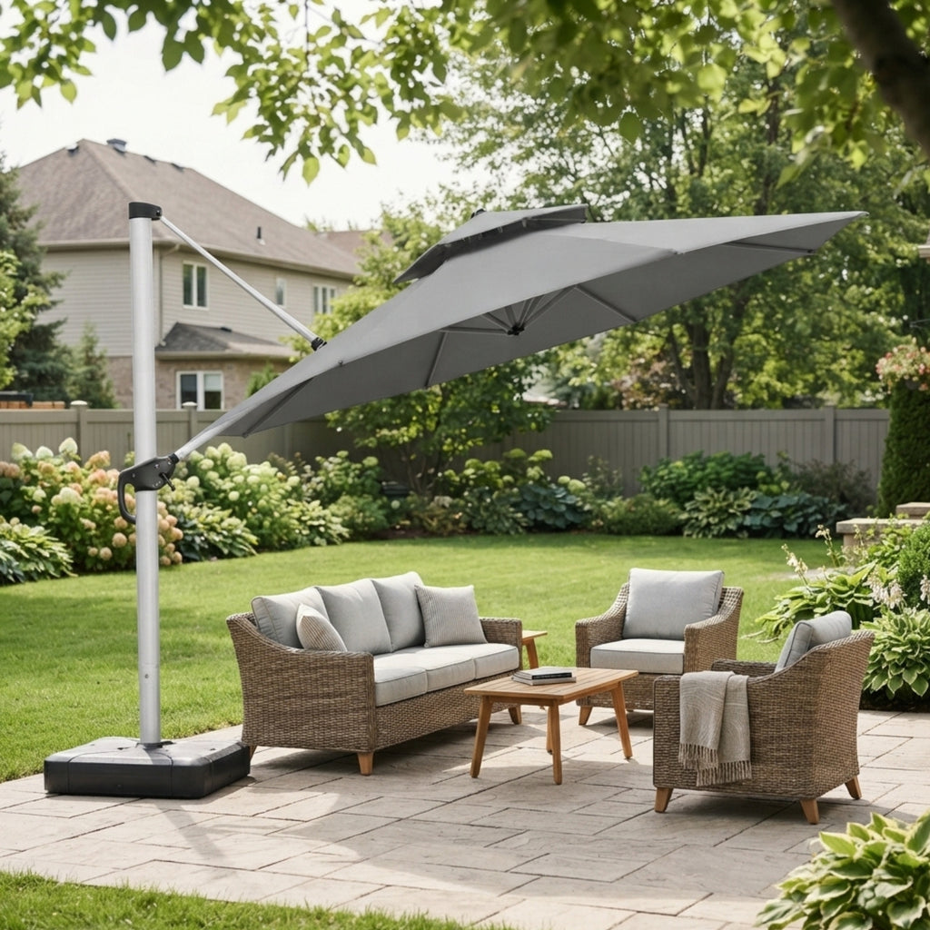 Replacement Canopy for Purple Leaf 13’ Two Tiered Round Umbrella - Slate Gray, RipLock 350