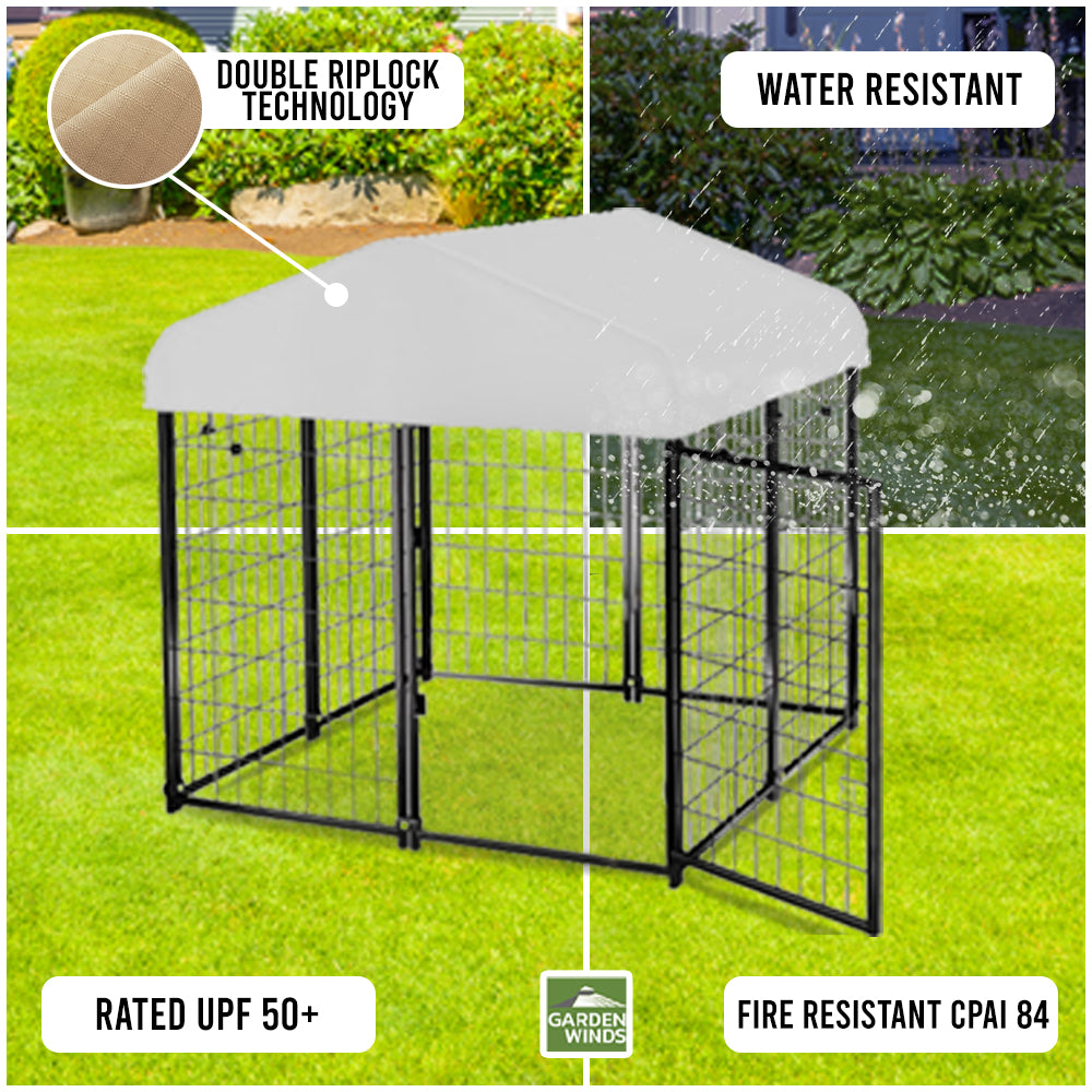 Replacement Canopy Cover for PawHut 8’ x 4’ x 6’ Pet Dog Kennel Playpen – RipLock 350 - Slate Gray