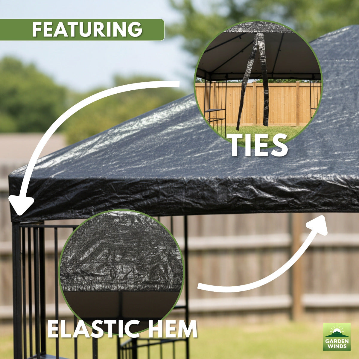 Universal Gazebo Canopy Protective Rain Cover - Black