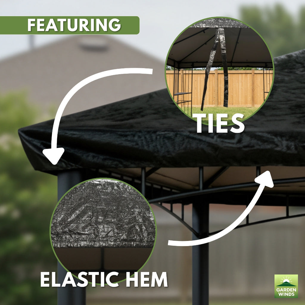 Gazebo Canopy Protective Rain Cover for Allen Roth 10' x 12' Gazebo - Black