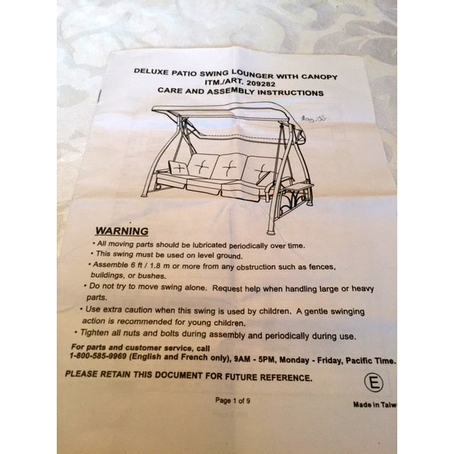Replacement Canopy for Costco 209282 Swing - 350