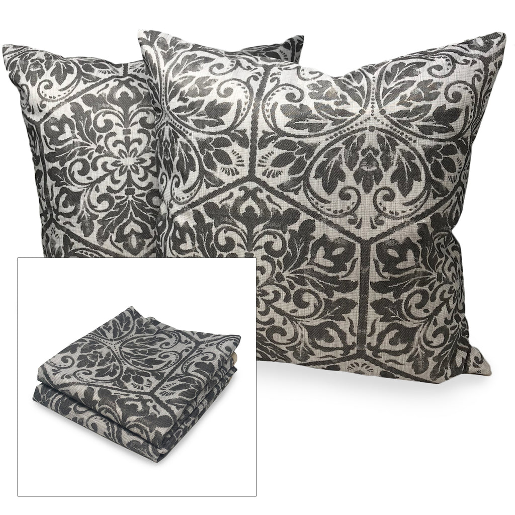 Pillow Cases - Set of 2 - Damask Beige - Pillows Not Included
