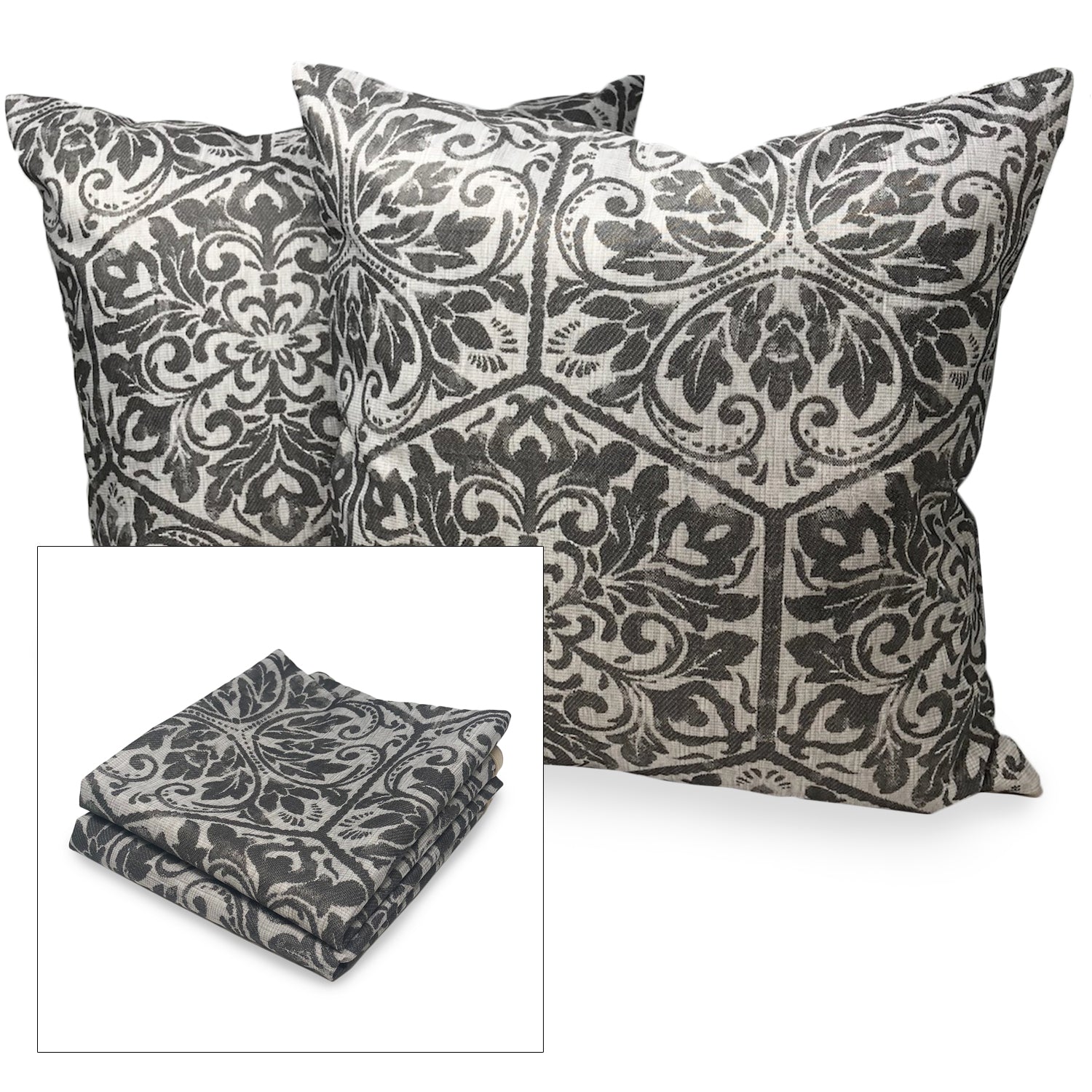Pillow Cases - Set of 2 - Damask Beige - Pillows Not Included
