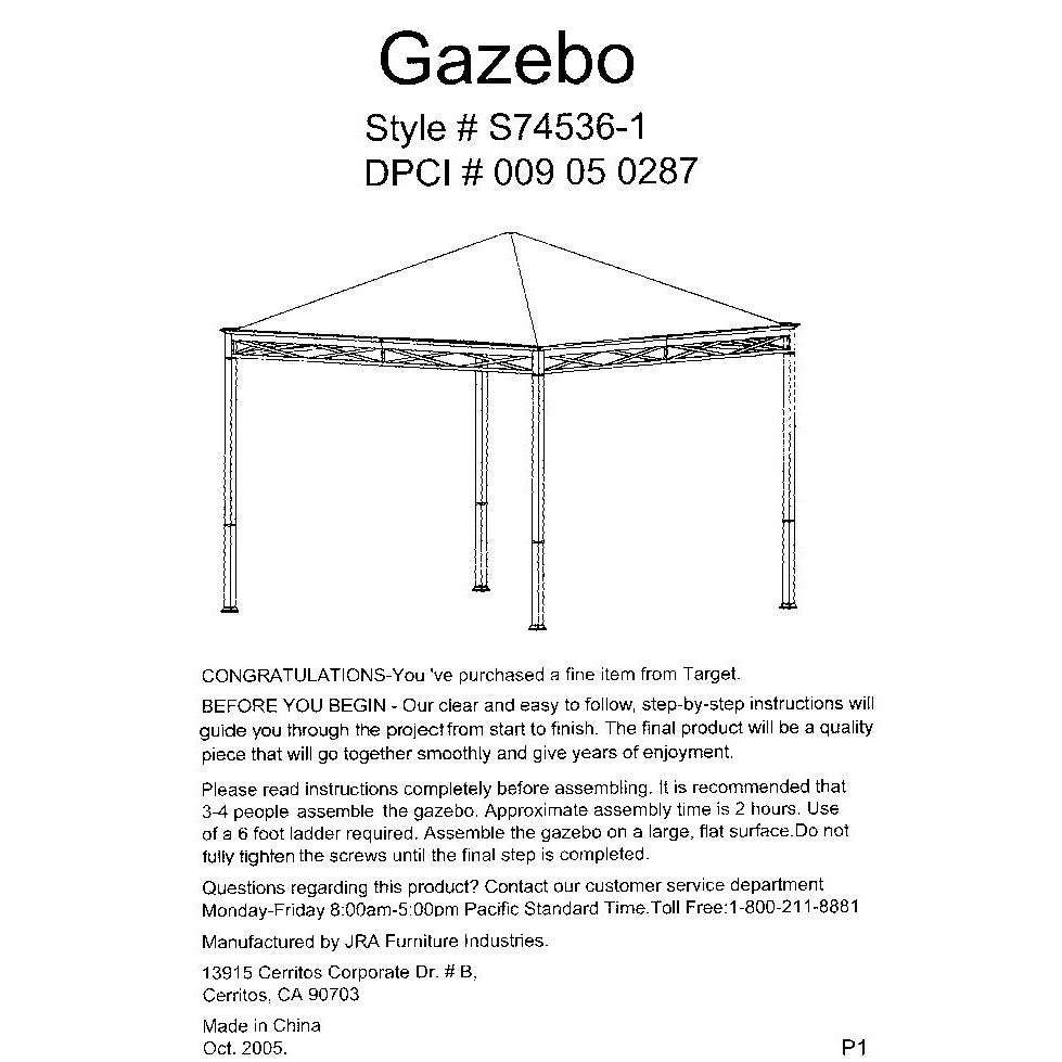 JRA Ella Collection Gazebo Replacement Canopy - 350