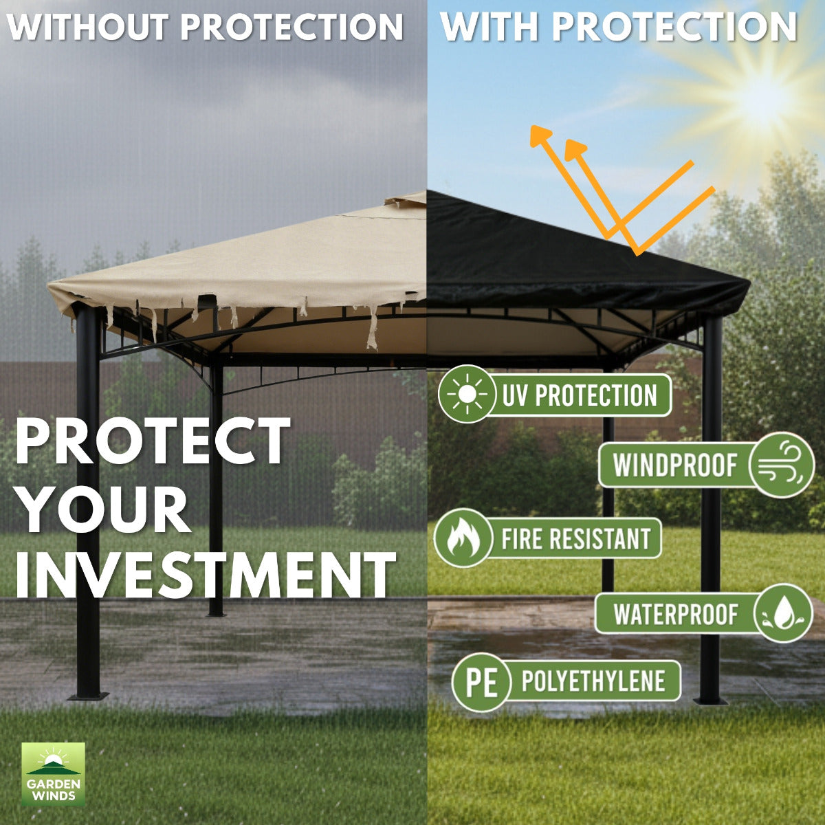 Universal Gazebo Canopy Protective Rain Cover - Black