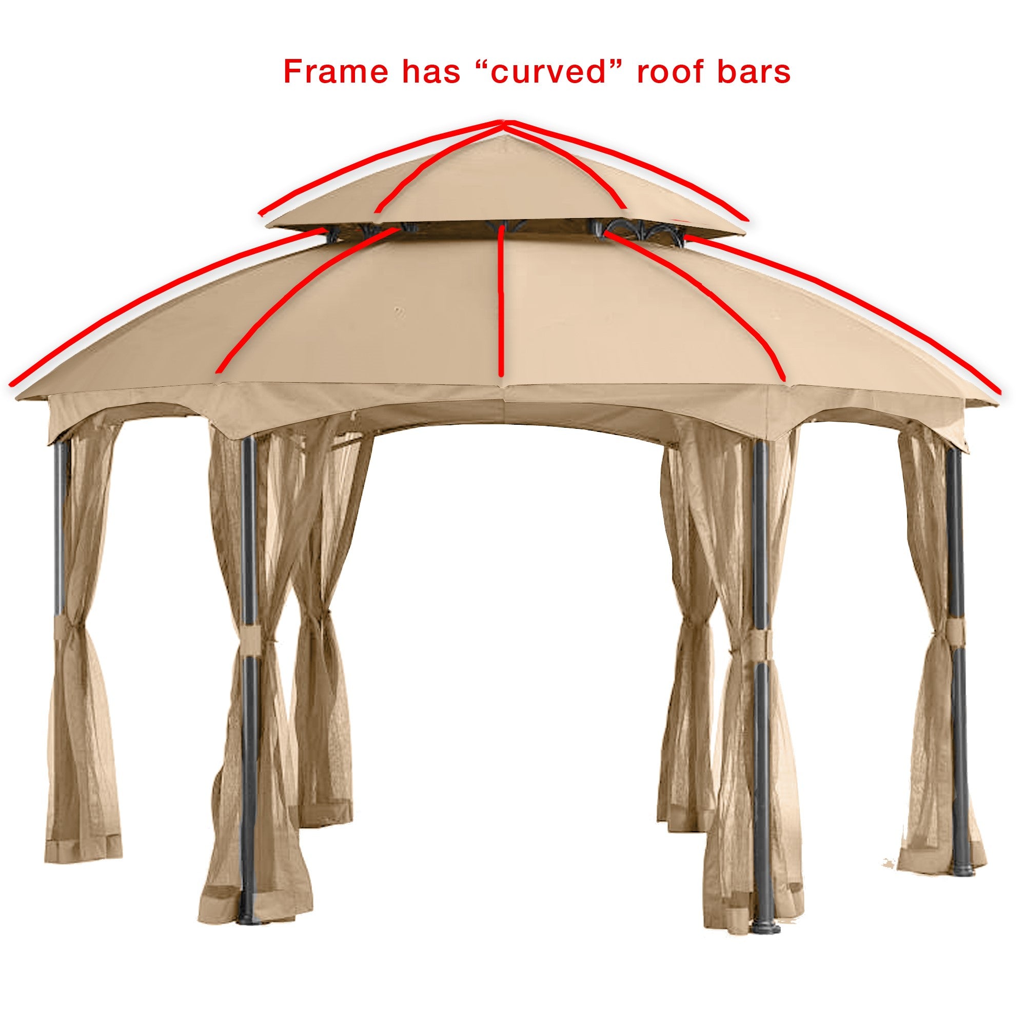 Replacement Canopy and Netting Set for Heritage L-GZ793PST-E 12'x12' Gazebo - Beige, Riplock 350