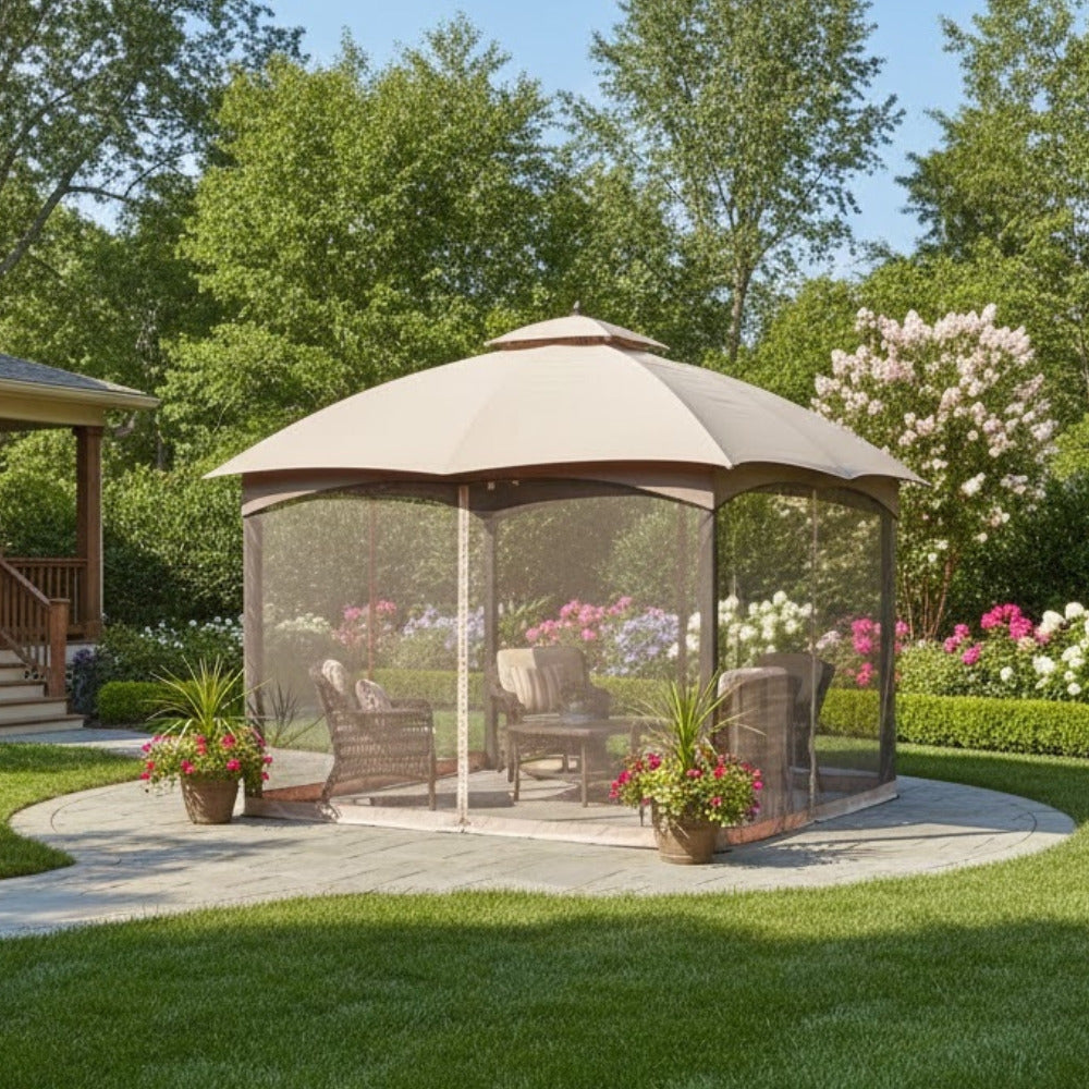 Replacement Canopy and Netting Set for Allen Roth GF-12S004B, TPGAZ17-002 10' x 12' Gazebo - Beige, RipLock 350