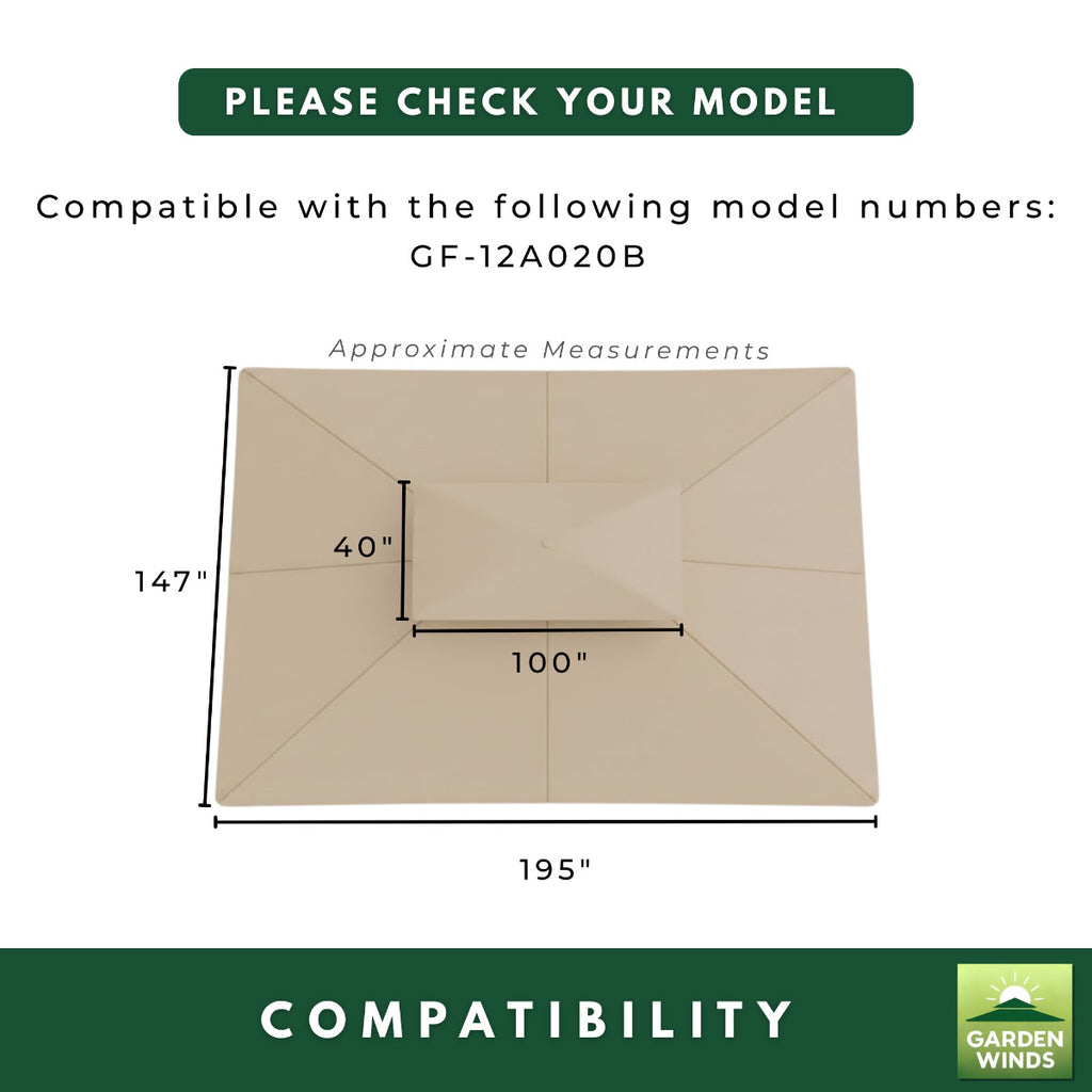 Replacement Canopy and Netting Set for Garden Oasis GF-12A020B 12' x 16' Gazebo - Beige, RipLock 350