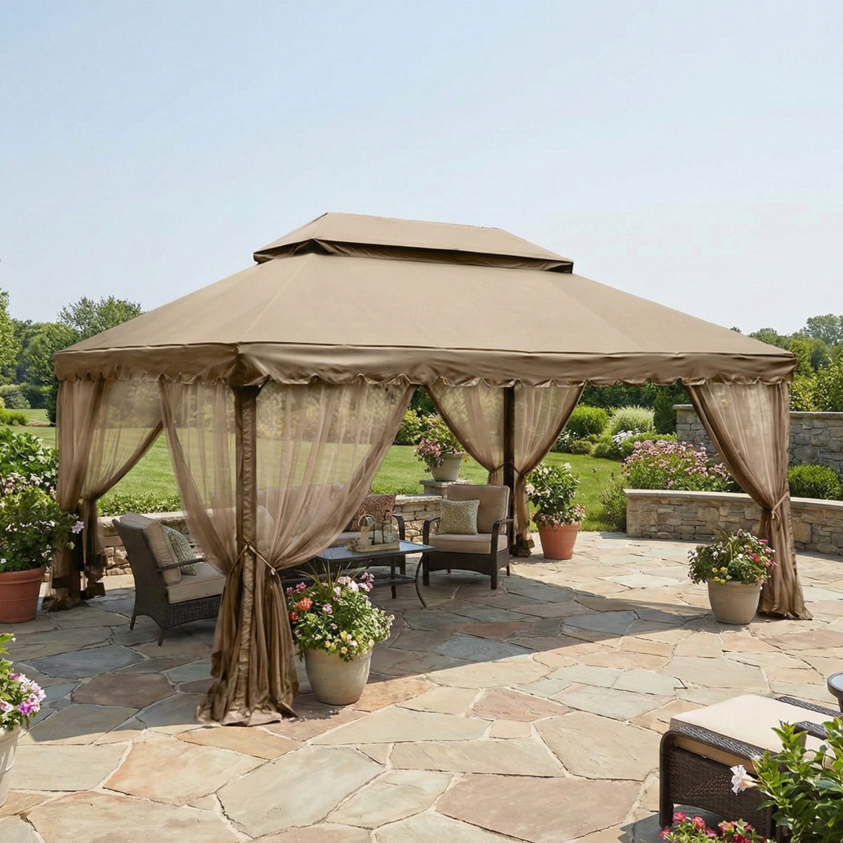 Replacement Canopy and Netting Set for Garden Oasis GF-12A020B 12' x 16' Gazebo - Beige, RipLock 350