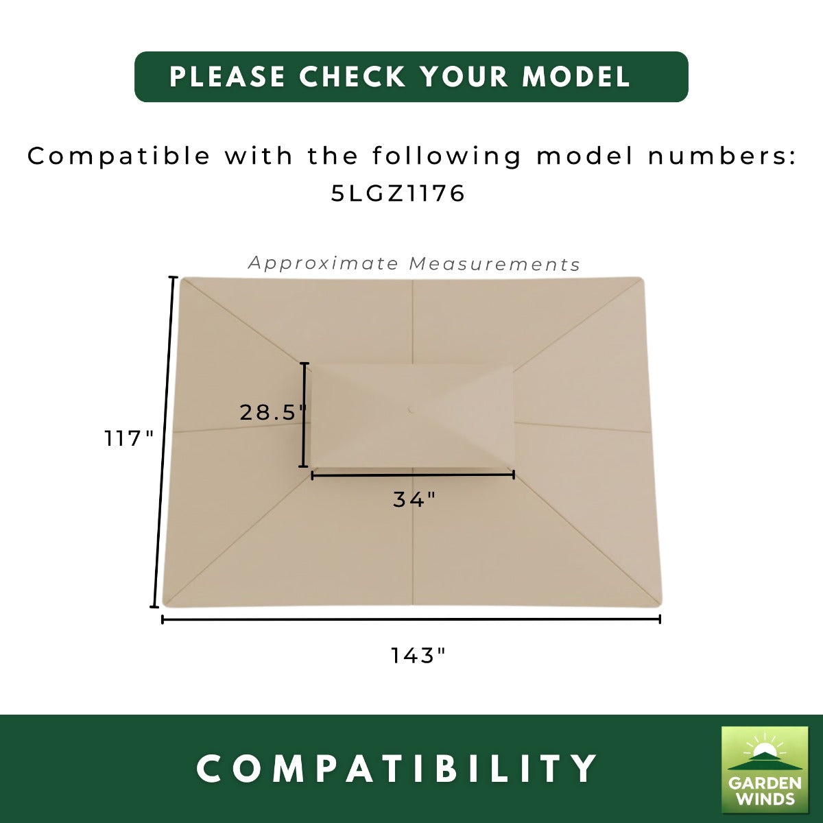 Replacement Canopy and Netting Set for La Palma I 5LGZ6530-5 10' x 12' Gazebo - Beige, RipLock 350