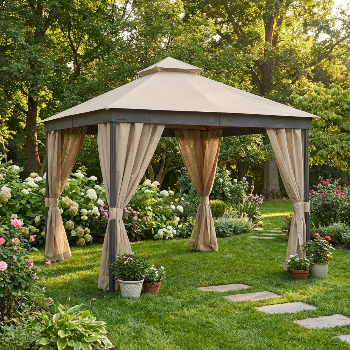 Replacement Canopy and Netting Set for Camarillo 5LGZ1176 10' x 12' Gazebo - Beige, RipLock 350