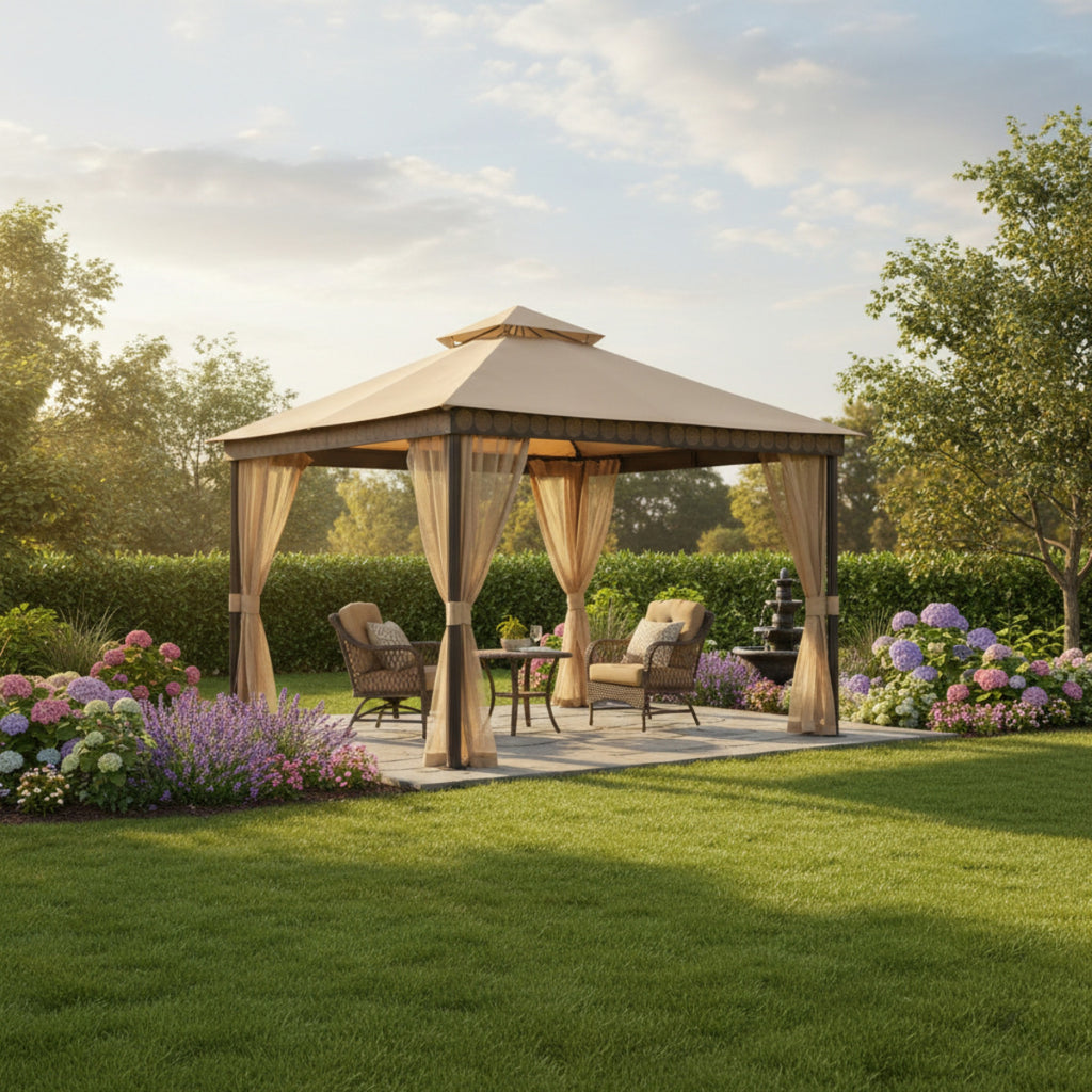 Replacement Canopy and Netting Set for La Palma I 5LGZ6530-5 10' x 12' Gazebo - Beige, RipLock 350