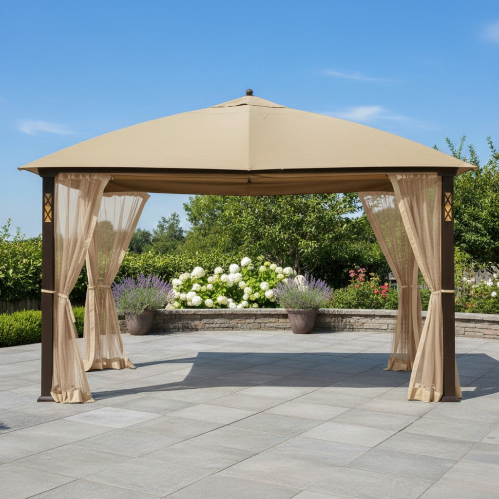 Replacement Canopy and Netting Set for Cedar River GF-13S021B 10' x 12' Gazebo - Beige, RipLock 350