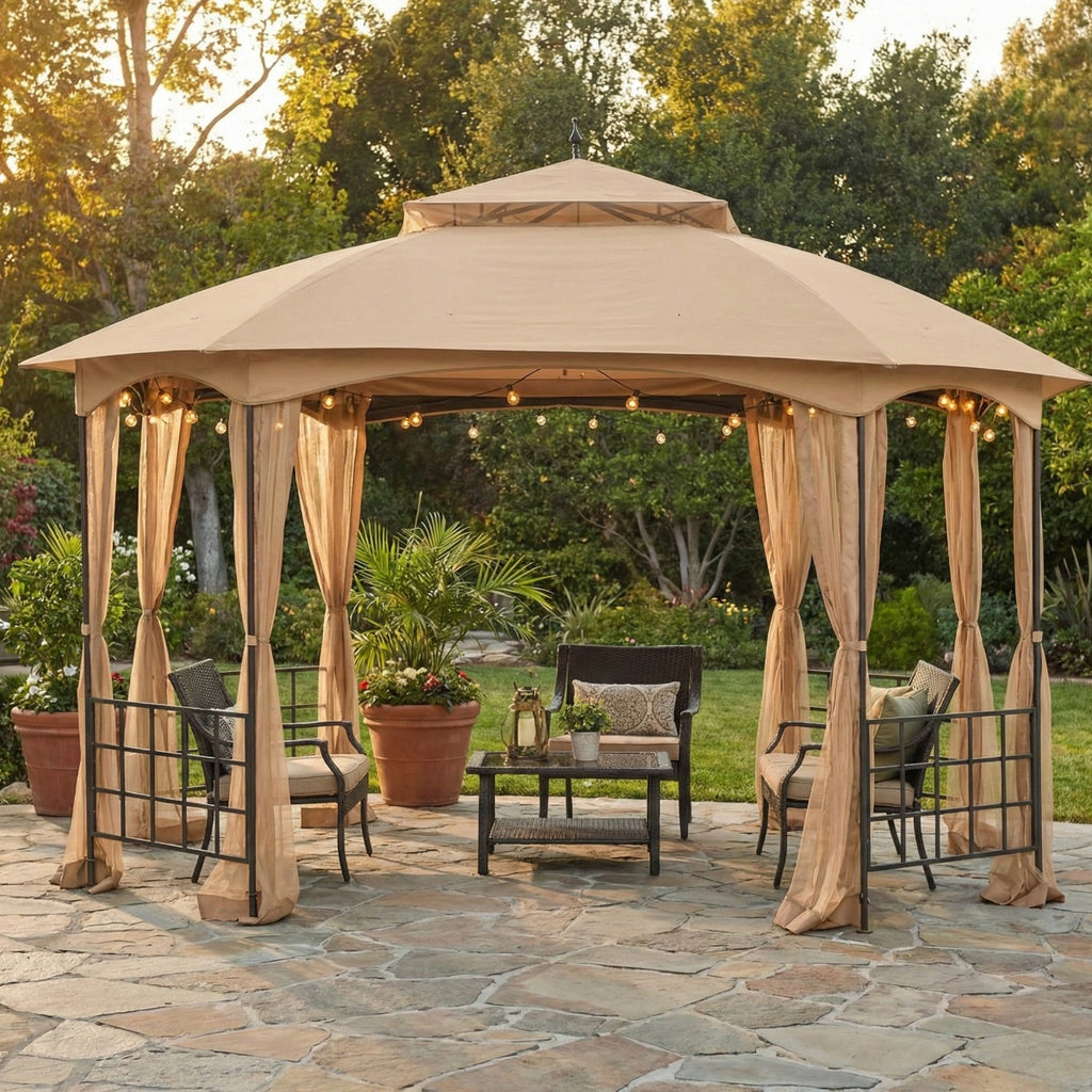 Replacement Canopy and Netting Set for Newport L-GZ660PST 11' x 13' Gazebo - Beige, RipLock 350