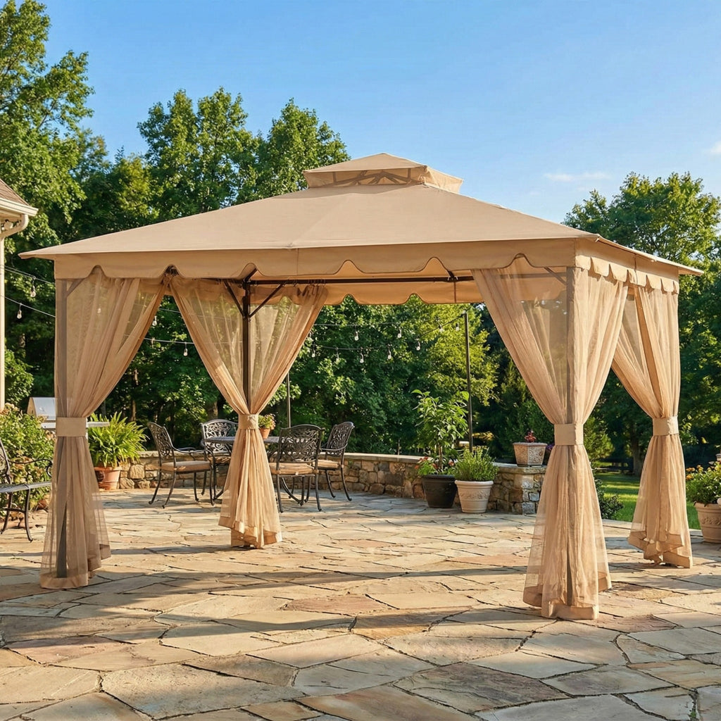 Replacement Canopy and Netting Set for Hampton II L-GZ215PST-5B 10' x 12' Gazebo - Beige, RipLock 350