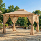 Replacement Canopy and Netting Set for Hampton II L-GZ215PST-5B 10' x 12' Gazebo - Beige, RipLock 350