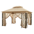 Replacement Canopy and Netting Set for Art Glass L-GZ694PST-E 10' x 12' Gazebo - Beige, RipLock 350