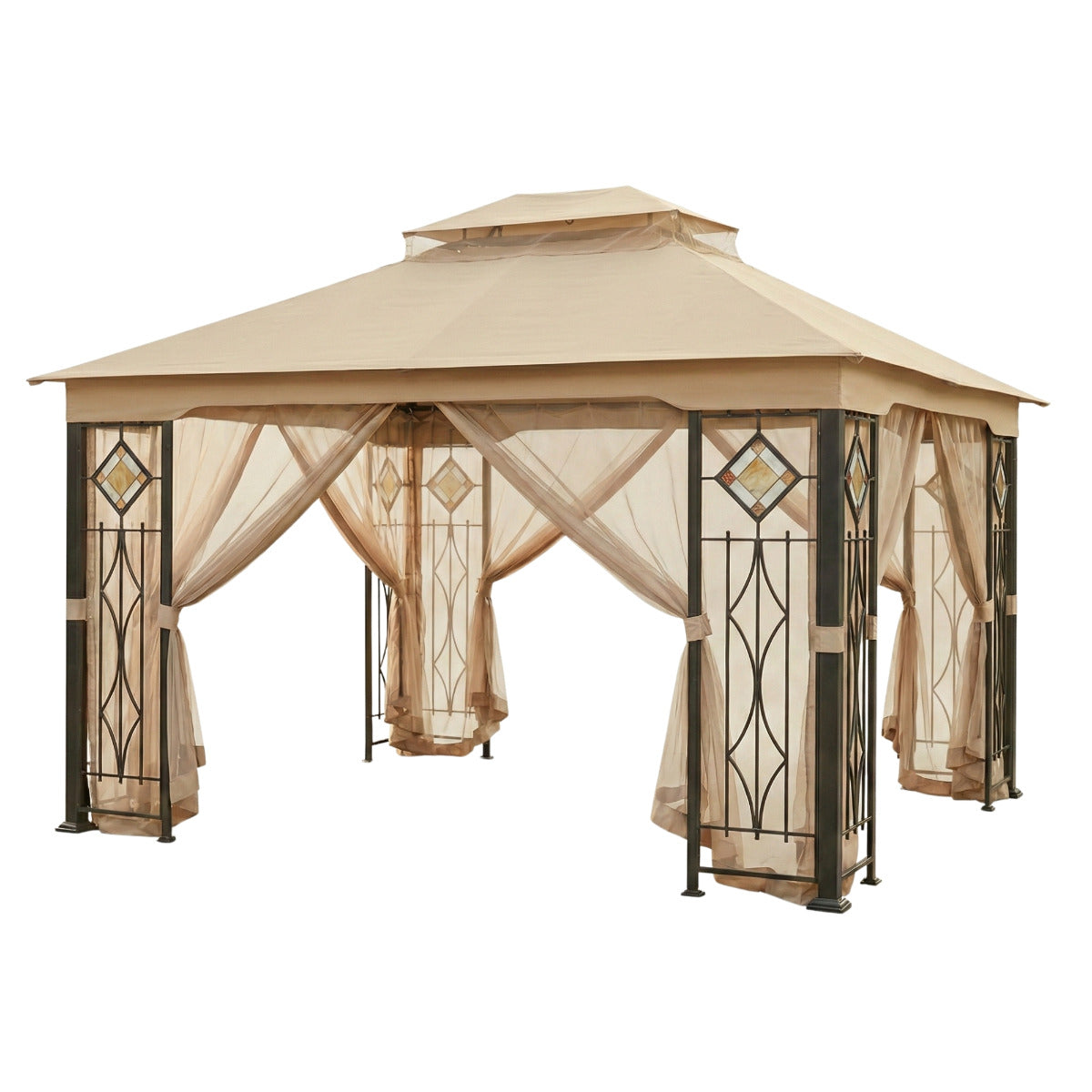 Replacement Canopy and Netting Set for Art Glass L-GZ694PST-E 10' x 12' Gazebo - Beige, RipLock 350