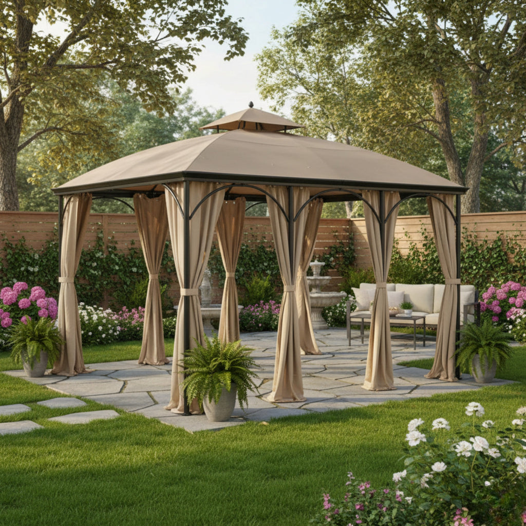 Replacement Privacy Curtain Set for Somerset L-GZ212PCO-B 10' x 12' Gazebo - Beige, 350