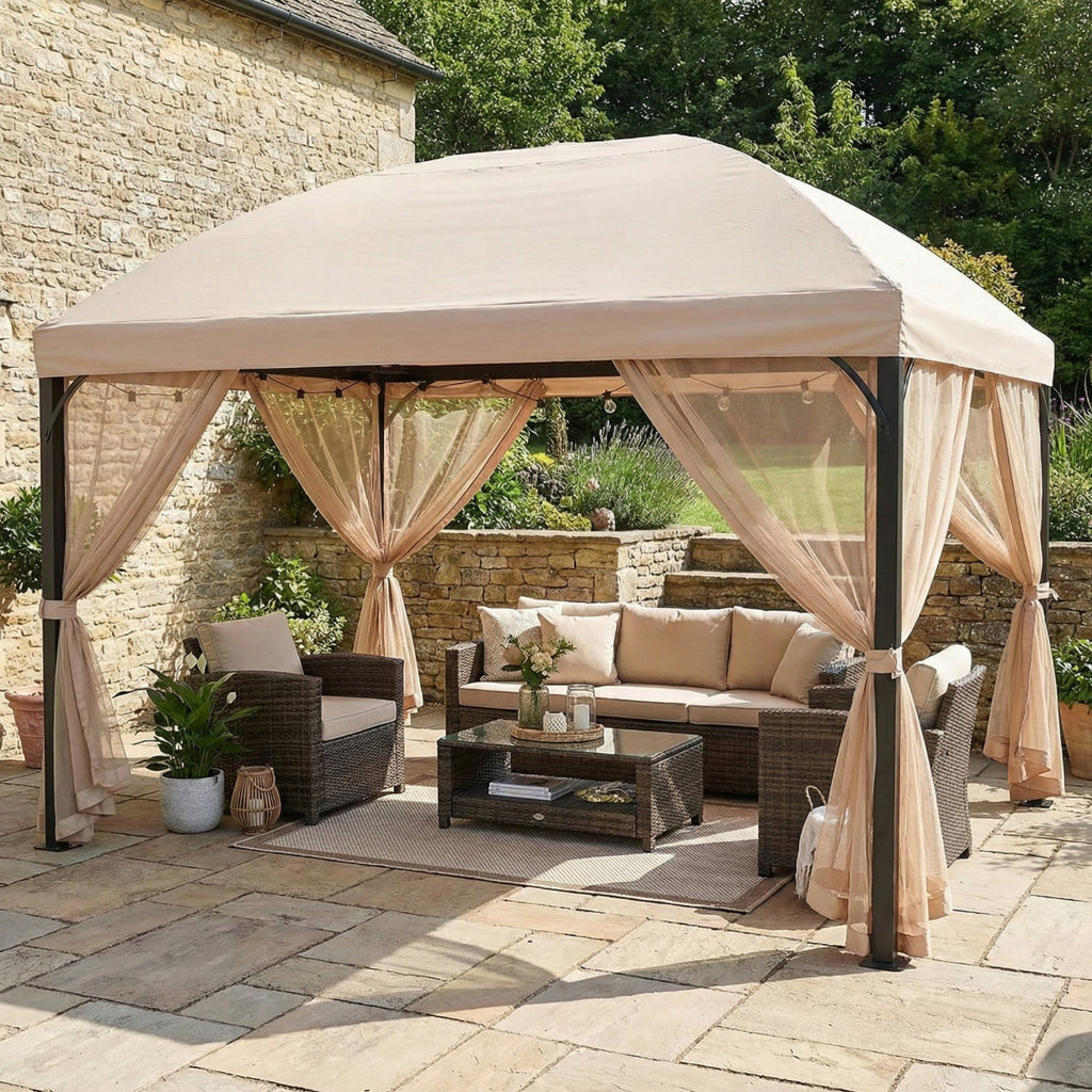 Replacement Canopy and Netting Set for Menards Domed L-GZ702PCO-A 10' x 13' Gazebo - Beige, RipLock 350