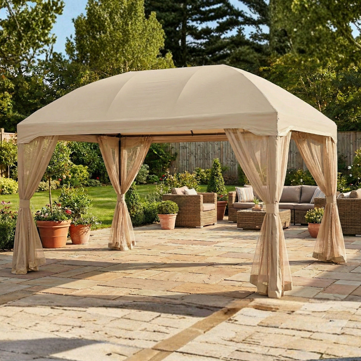 Replacement Canopy and Netting Set for Pomeroy Domed L-GZ702PST 10' x 13' Gazebo - Beige, RipLock 350