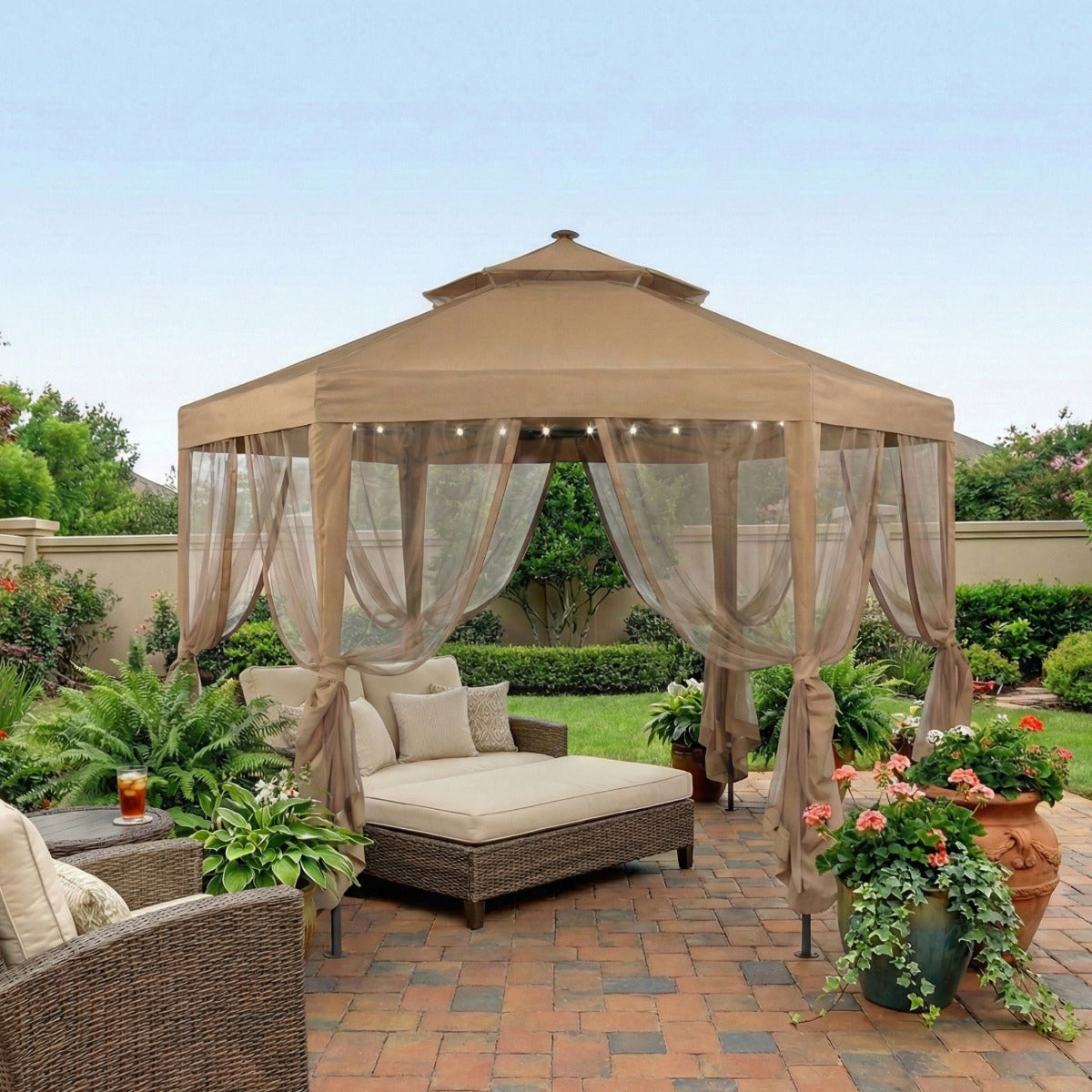 Replacement Canopy and Netting Set for Hexagon Solar GFS00679B 10' Gazebo - Beige, RipLock 350
