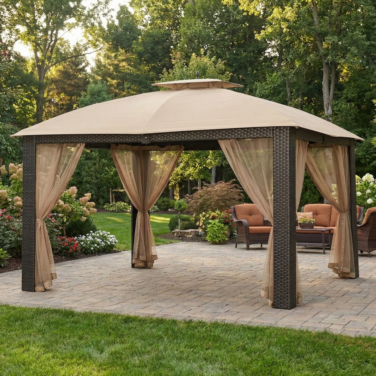 Replacement Canopy and Netting Set for Riviera Sonoma L-GZ815PST 10' x 12' Gazebo - Beige, RipLock 350