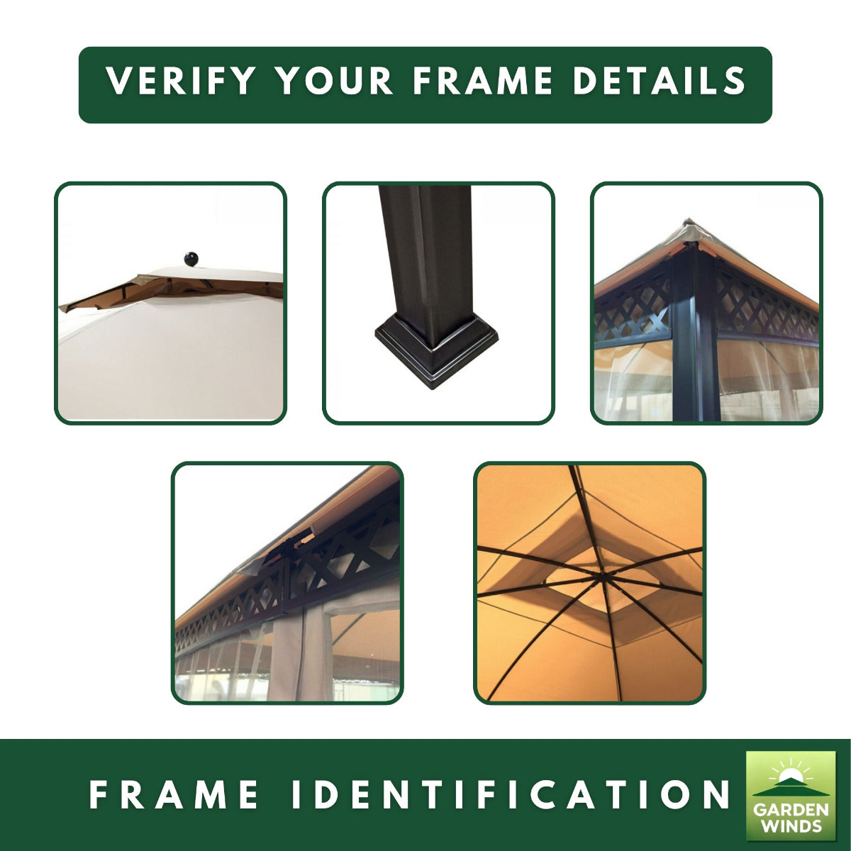Replacement Canopy and Netting Set for Windsor Dome L-GZ717PST-C, A111001701 10' x 12' Gazebo - Beige, RipLock 350