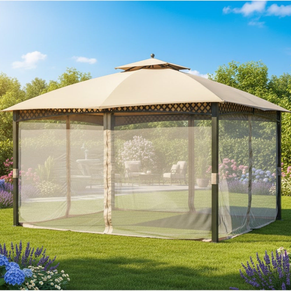 Replacement Canopy and Netting Set for Windsor Dome L-GZ717PST-C, A111001701 10' x 12' Gazebo - Beige, RipLock 350