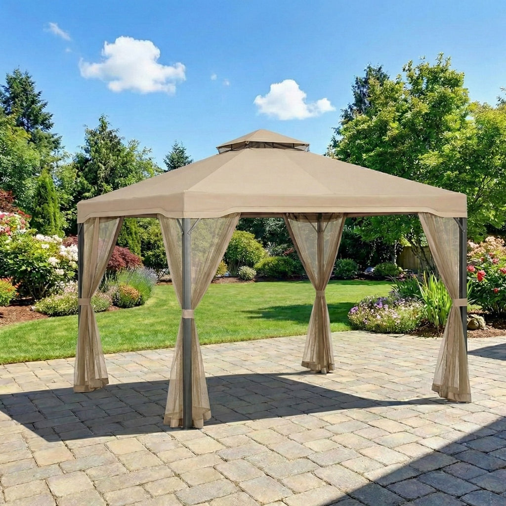 Replacement Canopy and Netting Set for Bergamo Sonoma X1405030 10' x 10' Gazebo - Beige, Riplock 350