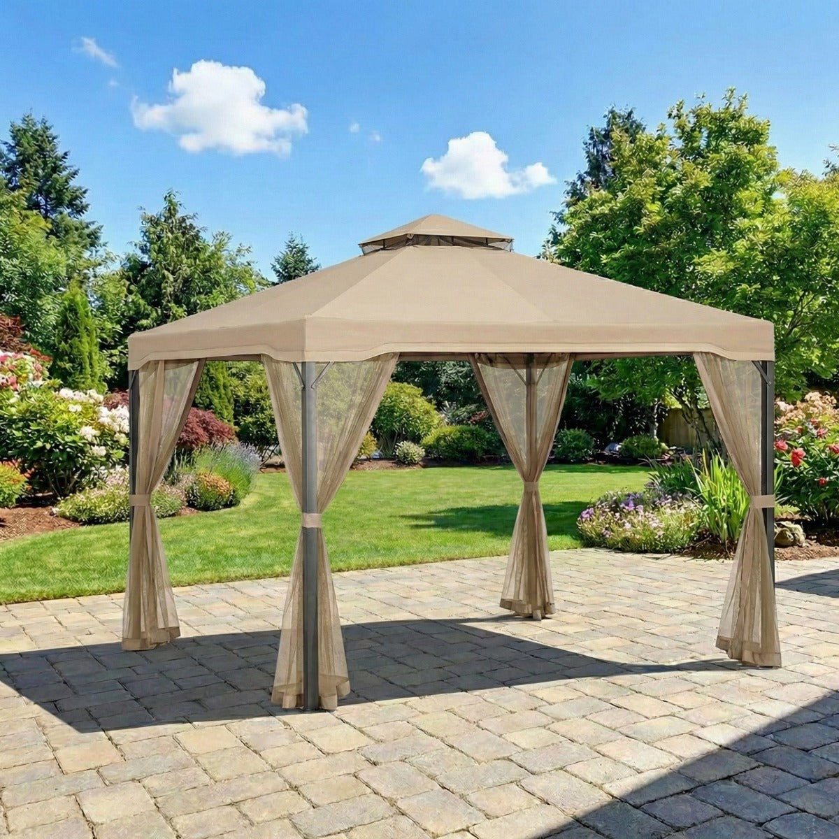 Replacement Canopy and Netting Set for Bergamo Sonoma X1405030 10' x 10' Gazebo - Beige, Riplock 350