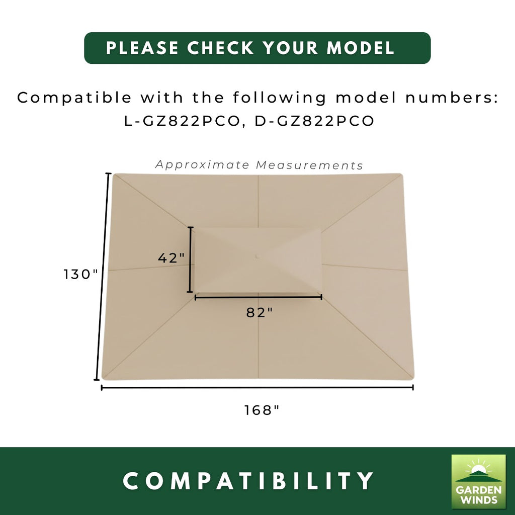 Replacement Canopy and Netting Set for Domed L-GZ822PCO 10'x13' Gazebo - Beige, RipLock 350