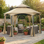 Replacement Canopy and Netting Set for Southbay Hexagon L-GZ793PST-A 12' x 12' Gazebo - Beige, RipLock 350