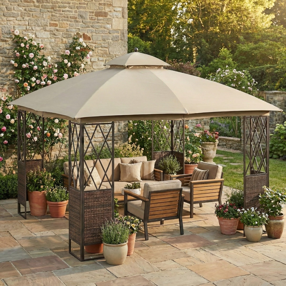 Replacement Canopy for EG Wicker GF-16S097B 10' x 10' Gazebo - Beige, RipLock 350