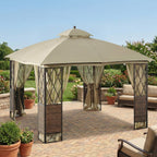 Replacement Canopy and Netting Set for EG Wicker GF-16S097B 10' x 10' Gazebo - Beige, RipLock 350